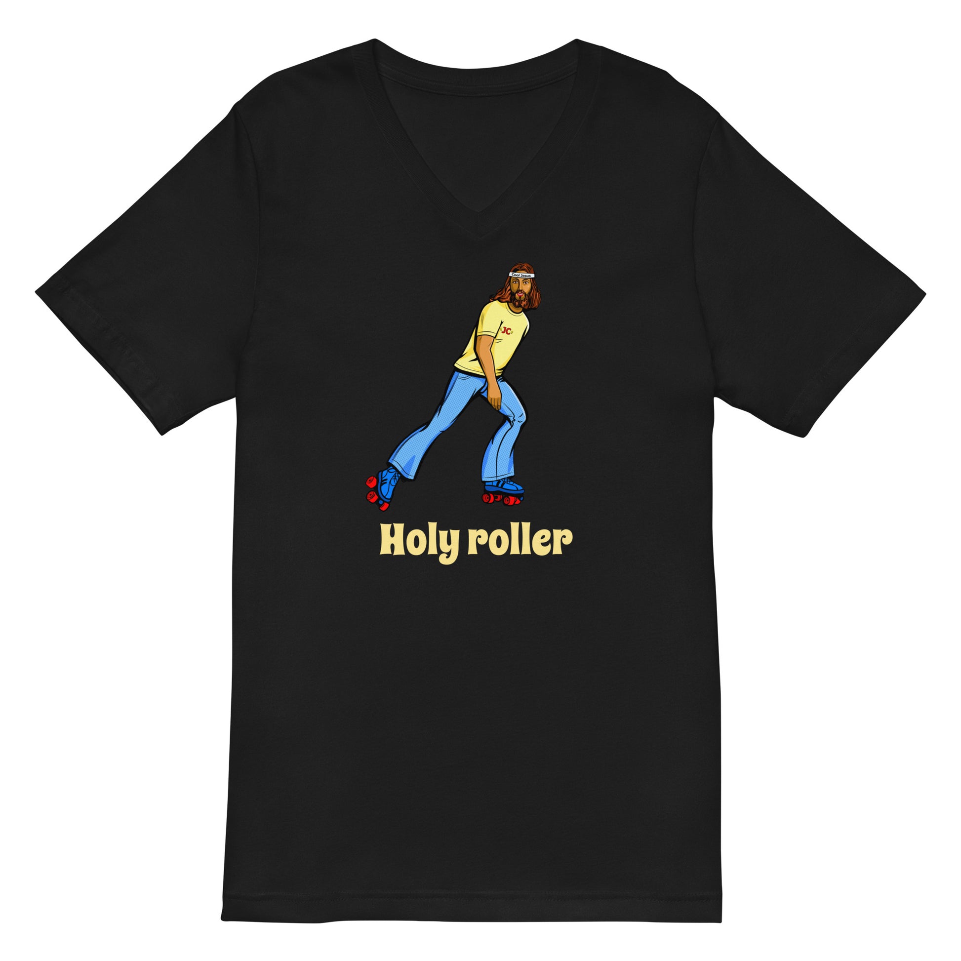 Holy Roller Unisex Short Sleeve V-Neck T-Shirt in black