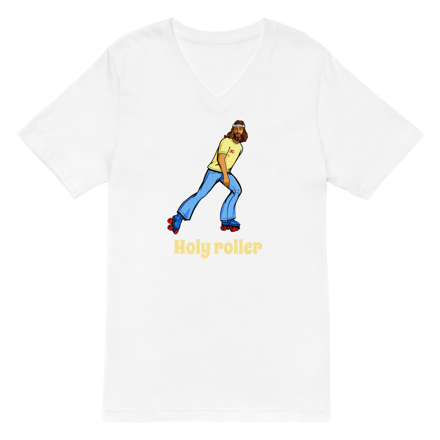 Holy Roller Unisex Short Sleeve V-Neck T-Shirt in white